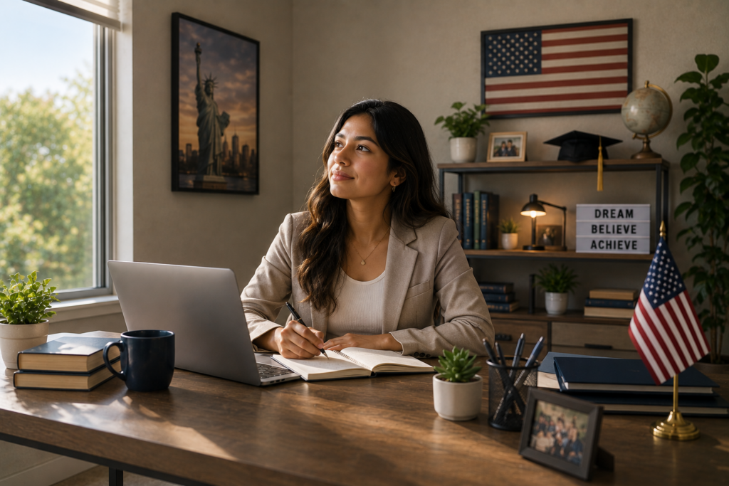 Young woman researching DACA eligibility and renewal requirements in 2026