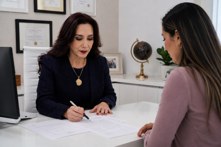 Abogada y cliente revisando su permiso de trabajo por ajuste de estatus (ead c09)