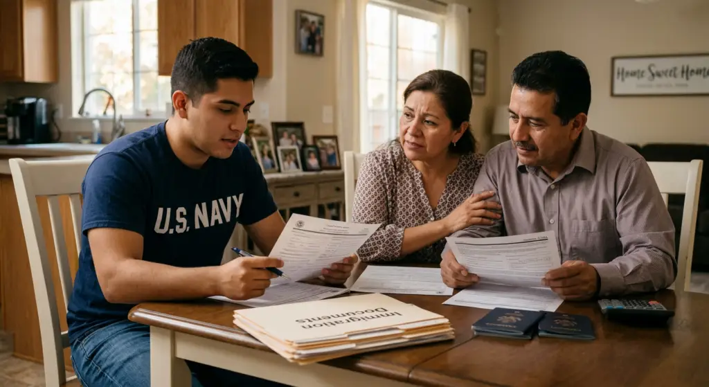 Hijo ciudadano americano ayudando a sus padres a pedir la residencia de sus padres