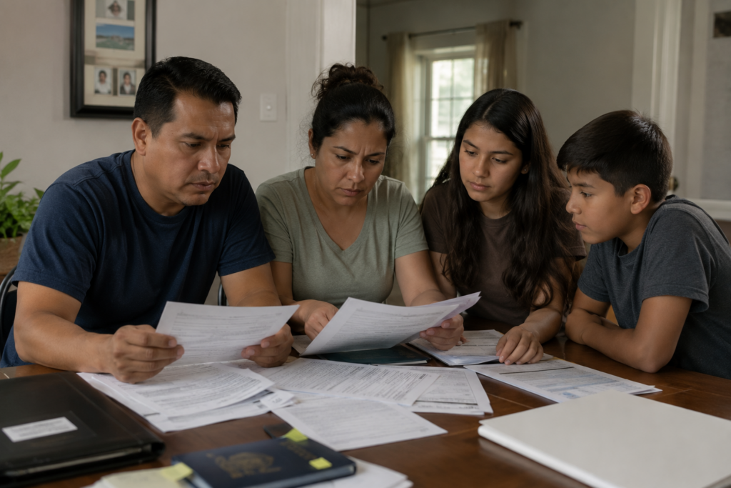 Family preparing their emergency plan in case of an ICE detention / Familia inmigrante preparandose en caso ocurra una detención de ICE