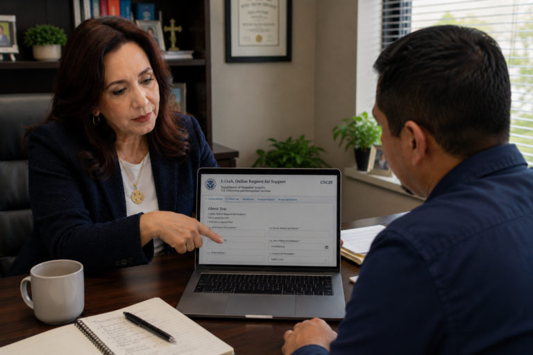 Lawyer and client explaining i-134a humanitarian parole / parole humanitario
