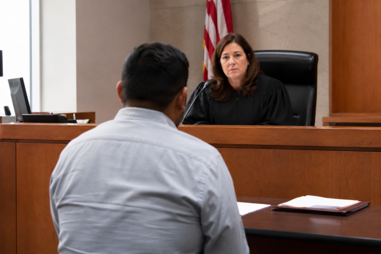 Person listening to judge about administrative closure for deportation case / cierre administrativo